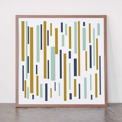 Interrupted Lines Mid-Century Modern Minimalist Pattern in Navy Blue, Teal Mint, Gold Mustard, White Framed Art Print Gallery Image 66