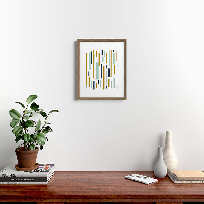 Interrupted Lines Mid-Century Modern Minimalist Pattern in Navy Blue, Teal Mint, Gold Mustard, White Framed Art Print Gallery Image 15