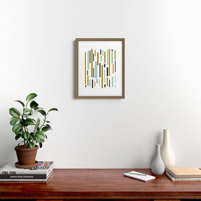 Interrupted Lines Mid-Century Modern Minimalist Pattern in Navy Blue, Teal Mint, Gold Mustard, White Framed Art Print Gallery Image 15