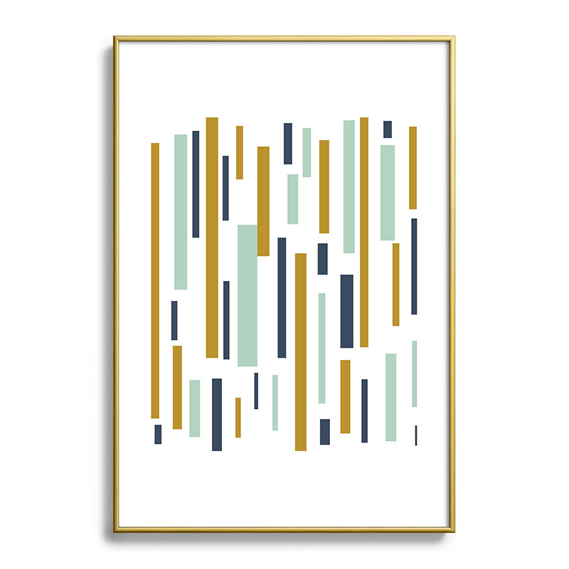 Interrupted Lines Mid-Century Modern Minimalist Pattern in Navy Blue, Teal Mint, Gold Mustard, White Framed Art Print Gallery Image 123