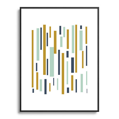 Interrupted Lines Mid-Century Modern Minimalist Pattern in Navy Blue, Teal Mint, Gold Mustard, White Framed Art Print Gallery Image 116