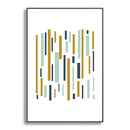 Interrupted Lines Mid-Century Modern Minimalist Pattern in Navy Blue, Teal Mint, Gold Mustard, White Framed Art Print Gallery Image 117