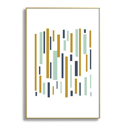Interrupted Lines Mid-Century Modern Minimalist Pattern in Navy Blue, Teal Mint, Gold Mustard, White Framed Art Print Gallery Image 128