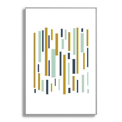 Interrupted Lines Mid-Century Modern Minimalist Pattern in Navy Blue, Teal Mint, Gold Mustard, White Framed Art Print Gallery Image 138