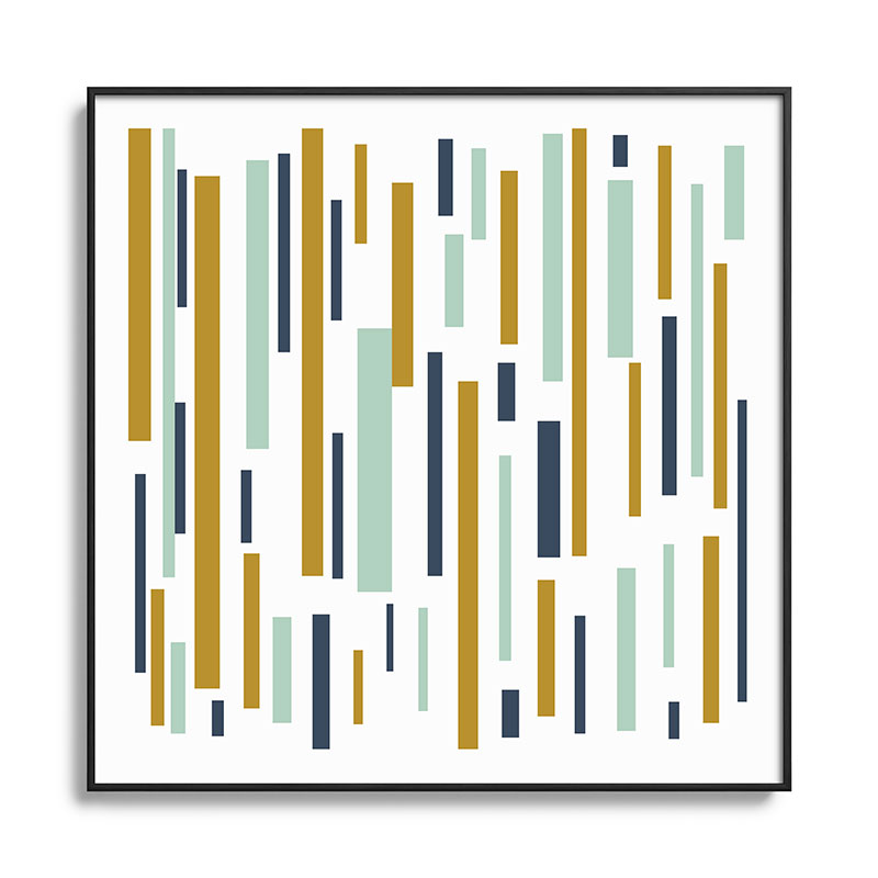Interrupted Lines Mid-Century Modern Minimalist Pattern in Navy Blue, Teal Mint, Gold Mustard, White Framed Art Print Gallery Image 126