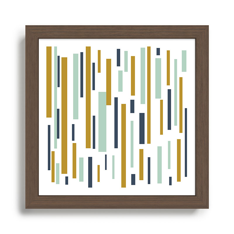 Interrupted Lines Mid-Century Modern Minimalist Pattern in Navy Blue, Teal Mint, Gold Mustard, White Framed Art Print Gallery Image 13