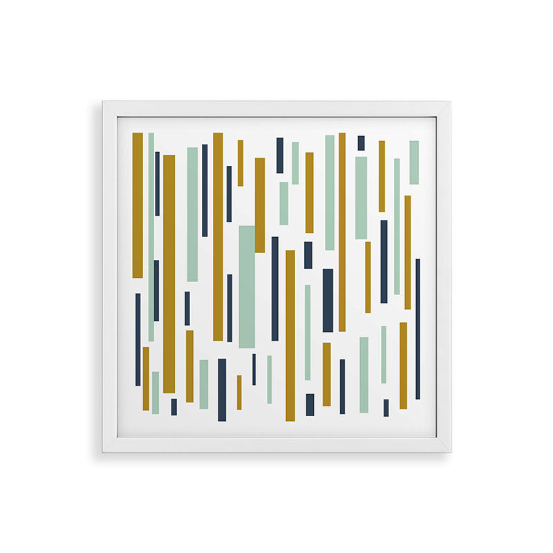Interrupted Lines Mid-Century Modern Minimalist Pattern in Navy Blue, Teal Mint, Gold Mustard, White Framed Art Print Gallery Image 38