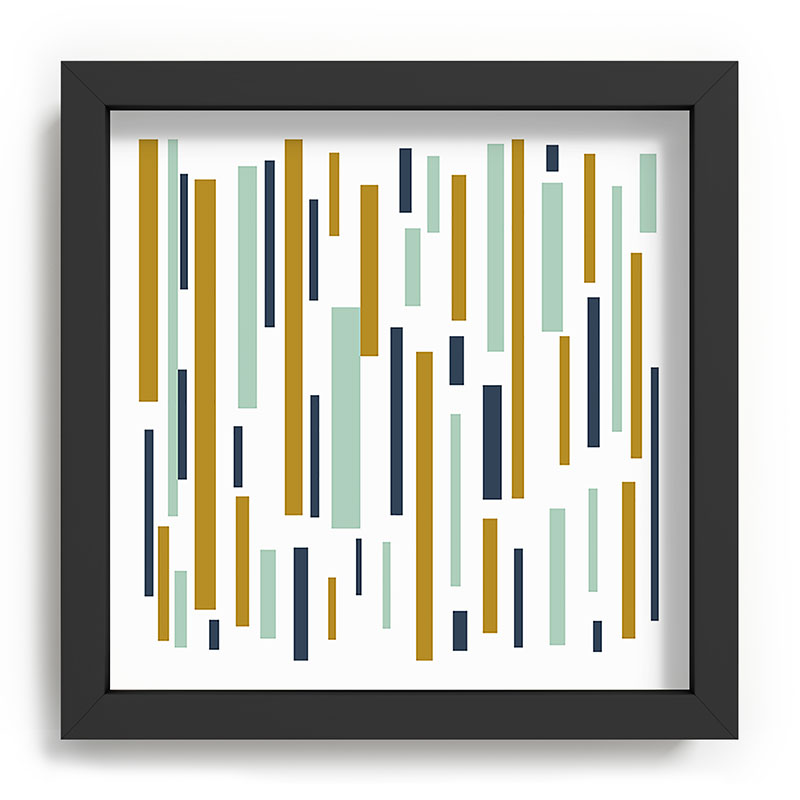 Interrupted Lines Mid-Century Modern Minimalist Pattern in Navy Blue, Teal Mint, Gold Mustard, White Framed Art Print Gallery Image 90