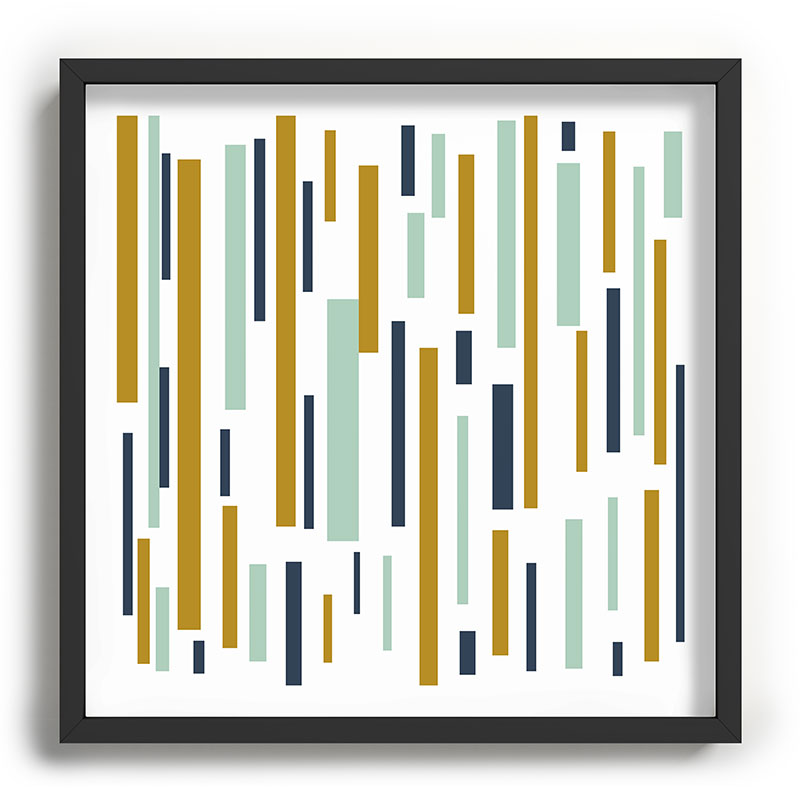 Interrupted Lines Mid-Century Modern Minimalist Pattern in Navy Blue, Teal Mint, Gold Mustard, White Framed Art Print Gallery Image 93