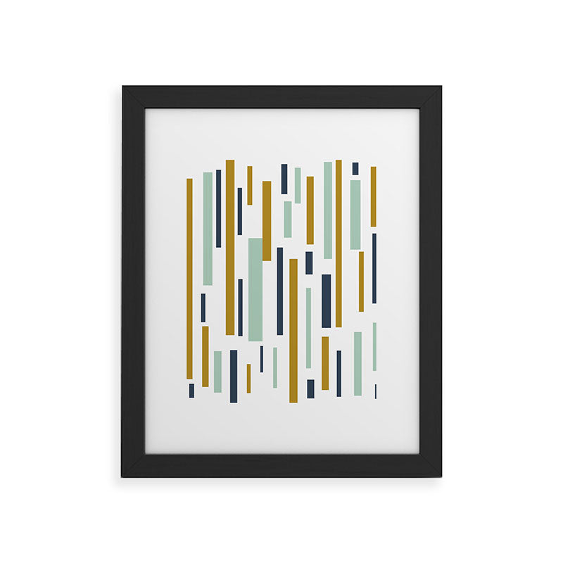 Interrupted Lines Mid-Century Modern Minimalist Pattern in Navy Blue, Teal Mint, Gold Mustard, White Framed Art Print Gallery Image 41