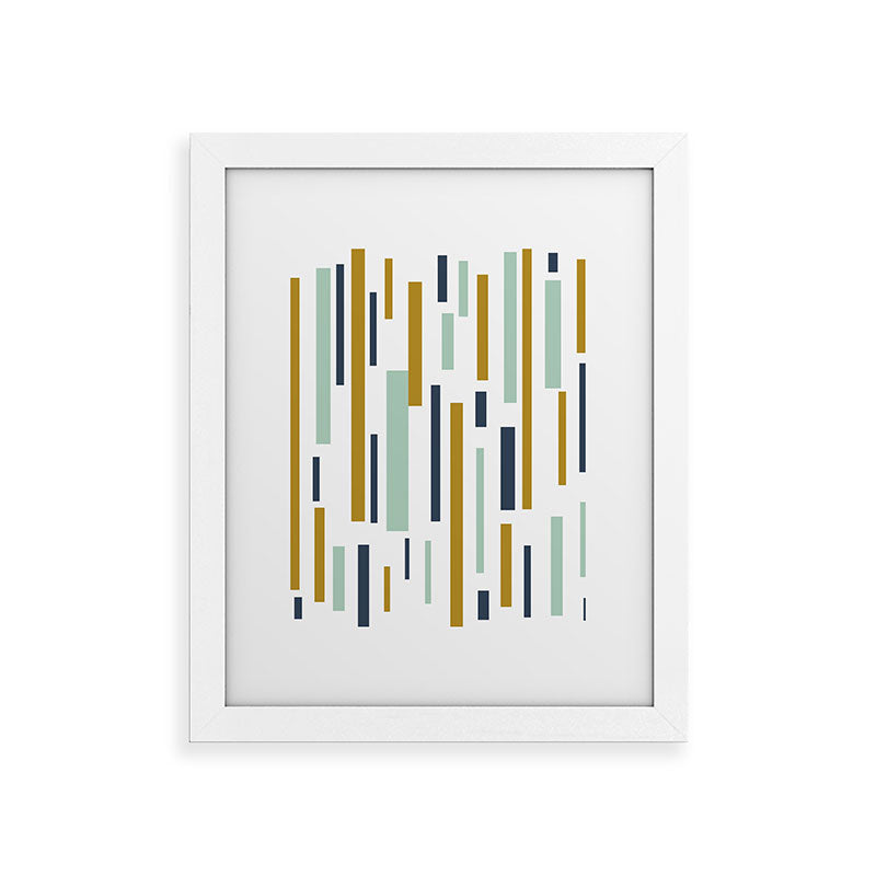 Interrupted Lines Mid-Century Modern Minimalist Pattern in Navy Blue, Teal Mint, Gold Mustard, White Framed Art Print Gallery Image 69