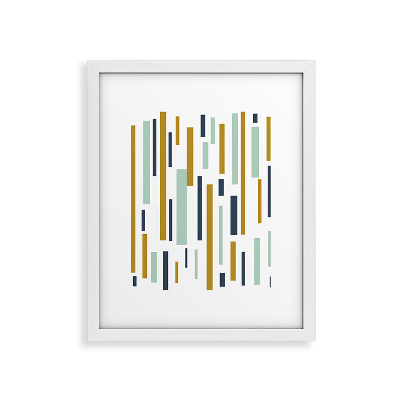Interrupted Lines Mid-Century Modern Minimalist Pattern in Navy Blue, Teal Mint, Gold Mustard, White Framed Art Print Gallery Image 30