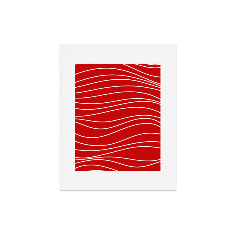 Line Waves in Bright Red and White - Minimalist Abstract Pattern Art Print Gallery Image 5