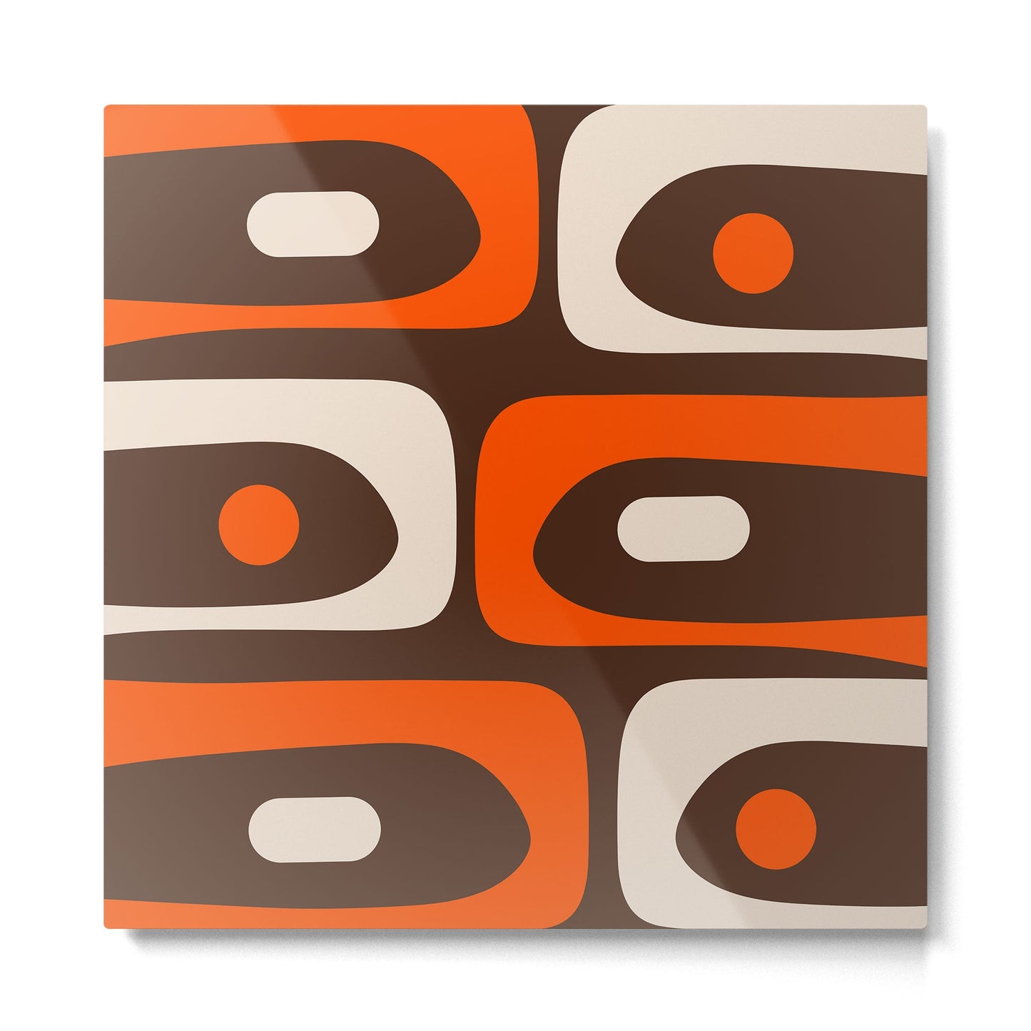 Retro 70s Aesthetic Abstract Mid Century Modern Minimalist Piquet Pattern Brown and Orange Metal Print Gallery Image 2