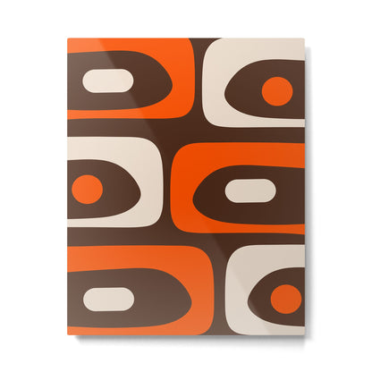 Retro 70s Aesthetic Abstract Mid Century Modern Minimalist Piquet Pattern Brown and Orange Metal Print Gallery Image 4