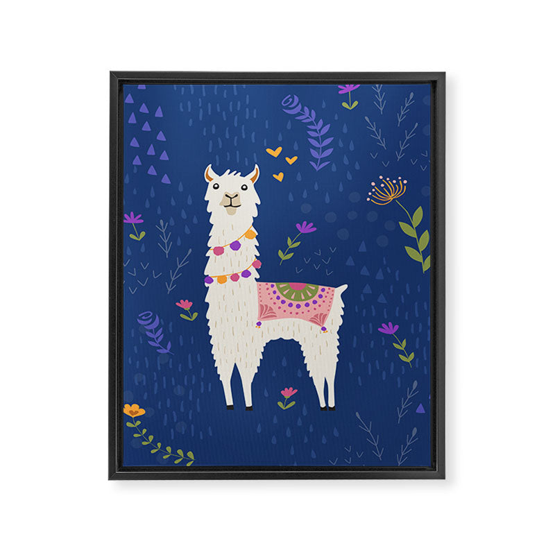 Llama on Blue Framed Canvas Print Gallery Image 4