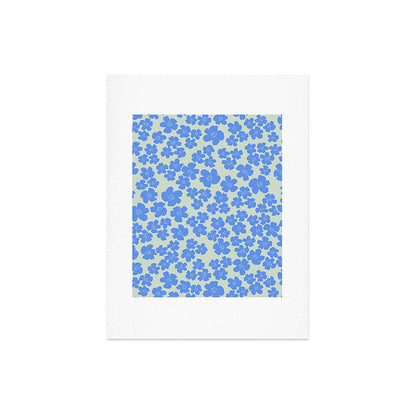 Blue flower blossom scatter on soft green Art Print Gallery Image 8