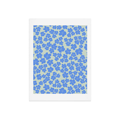 Blue flower blossom scatter on soft green Art Print Gallery Image 9