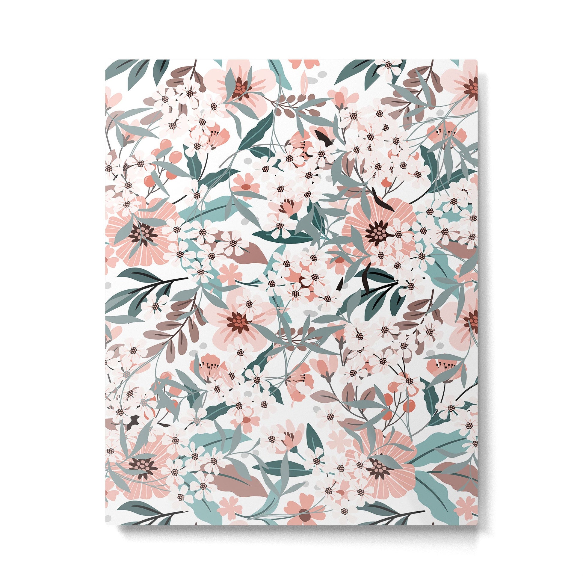Spring Wildflowers, Floral Prints, Soft Pink and Teal Metal Print Gallery Image 6