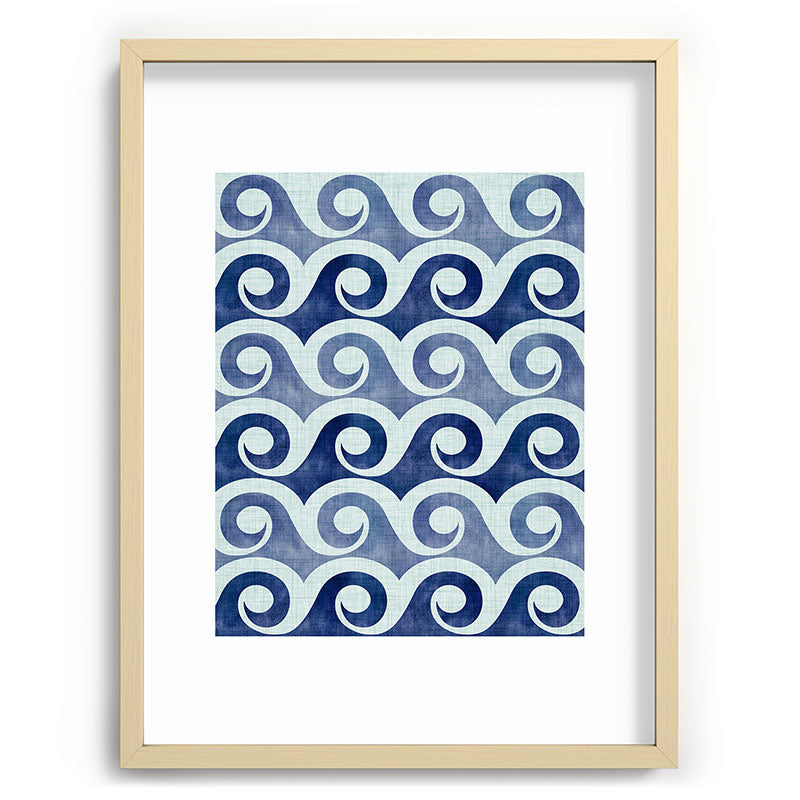 Indigo Geometric Beach Waves Framed Art Print Gallery Image 99