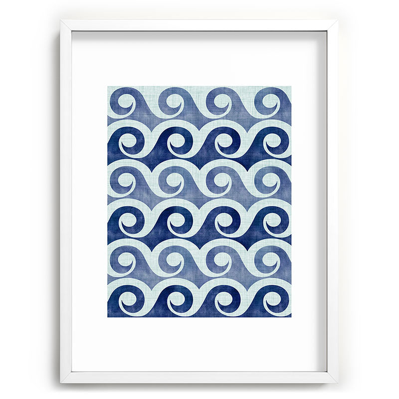 Indigo Geometric Beach Waves Framed Art Print Gallery Image 108