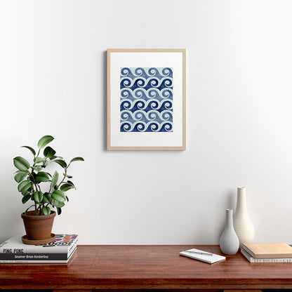 Indigo Geometric Beach Waves Framed Art Print Gallery Image 26