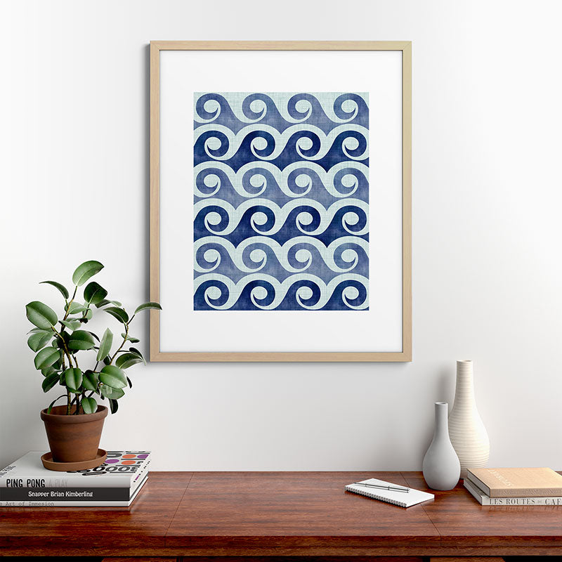 Indigo Geometric Beach Waves Framed Art Print Gallery Image 67