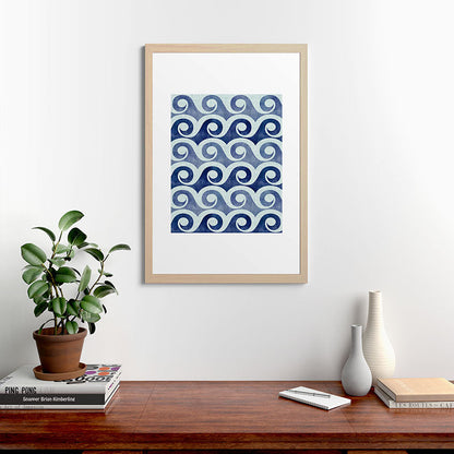 Indigo Geometric Beach Waves Framed Art Print Gallery Image 65