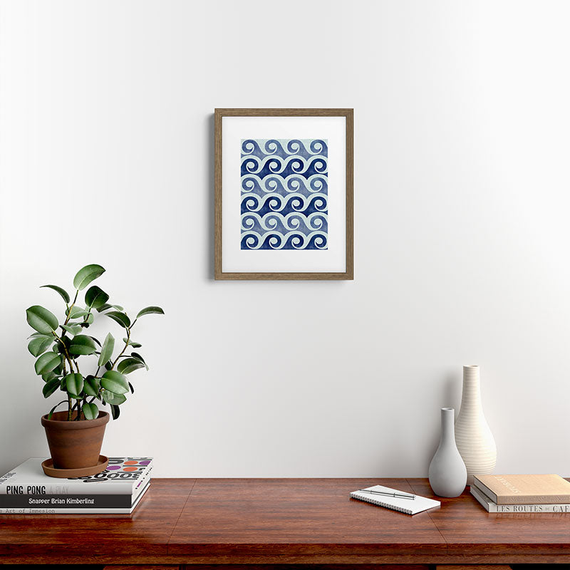 Indigo Geometric Beach Waves Framed Art Print Gallery Image 15