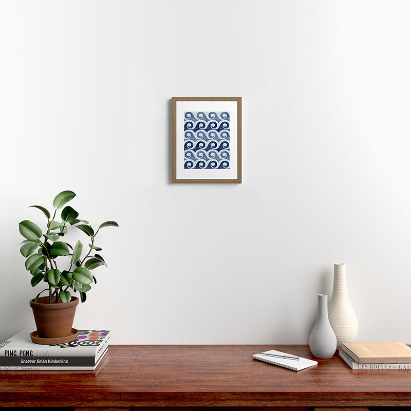 Indigo Geometric Beach Waves Framed Art Print Gallery Image 12