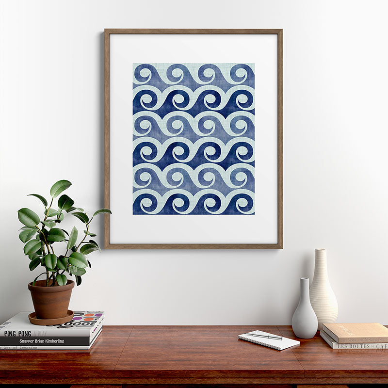 Indigo Geometric Beach Waves Framed Art Print Gallery Image 19
