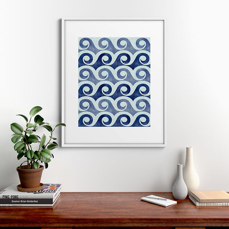 Indigo Geometric Beach Waves Framed Art Print Gallery Image 39