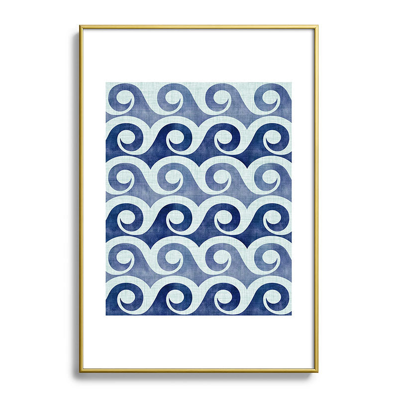 Indigo Geometric Beach Waves Framed Art Print Gallery Image 123