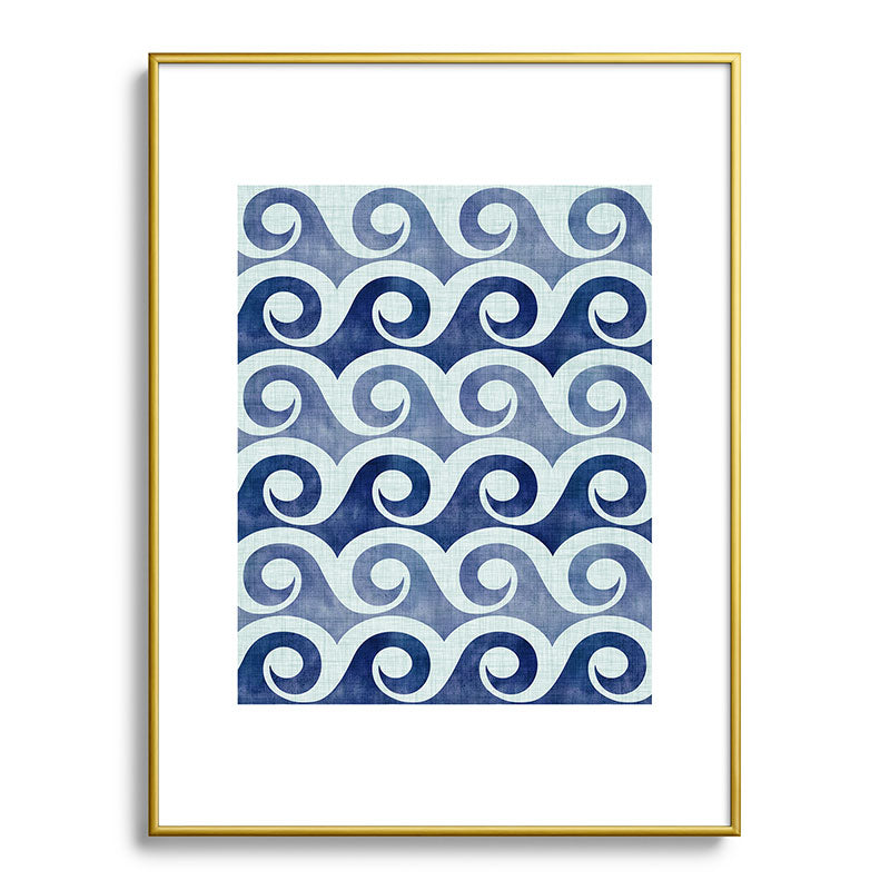 Indigo Geometric Beach Waves Framed Art Print Gallery Image 124