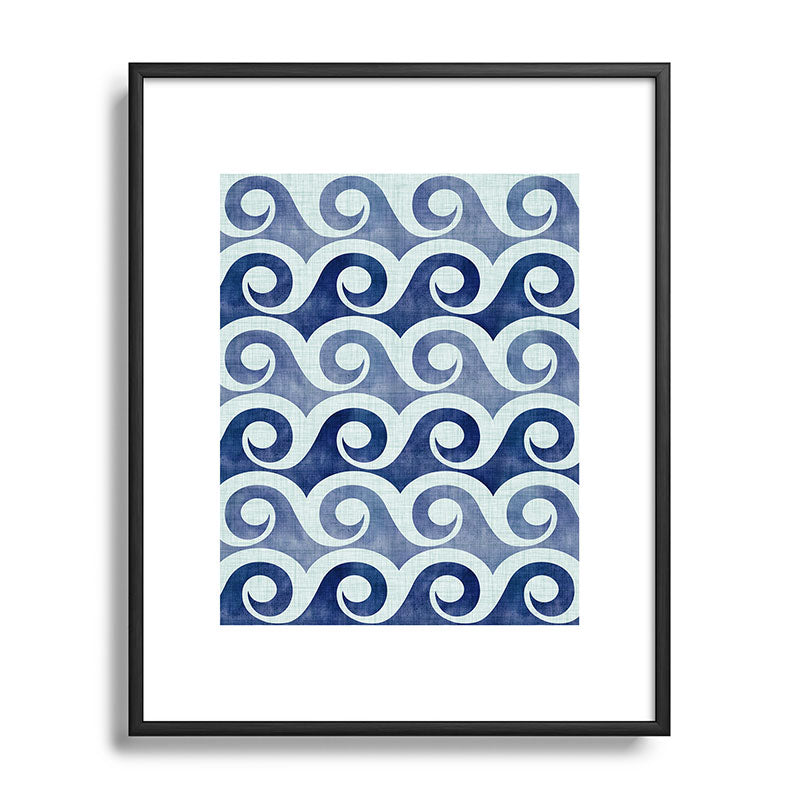 Indigo Geometric Beach Waves Framed Art Print Gallery Image 111