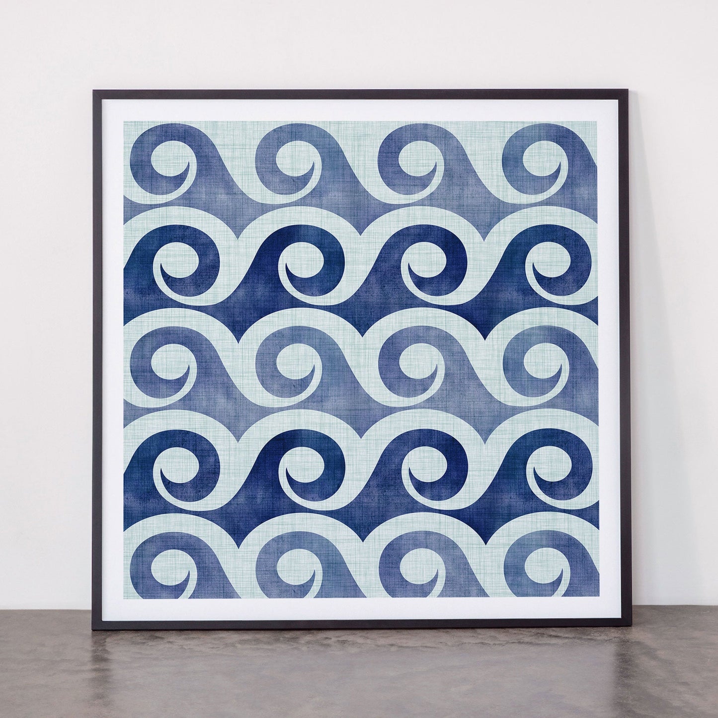 Indigo Geometric Beach Waves Framed Art Print Gallery Image 11