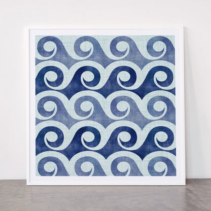 Indigo Geometric Beach Waves Framed Art Print Gallery Image 43