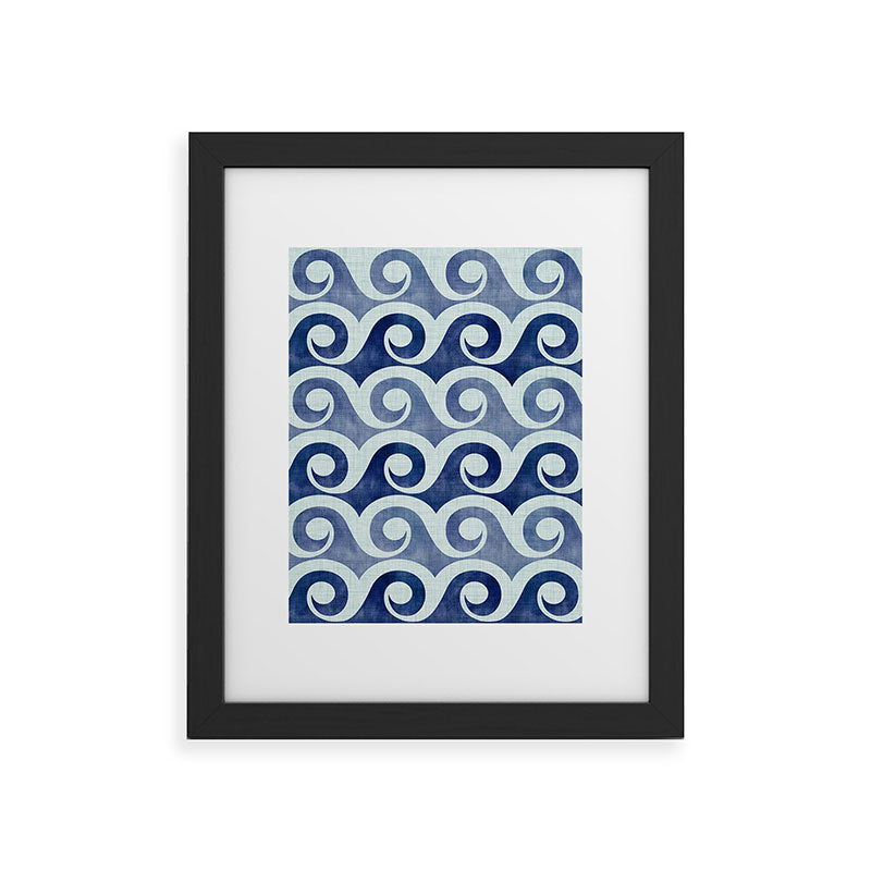 Indigo Geometric Beach Waves Framed Art Print Gallery Image 44