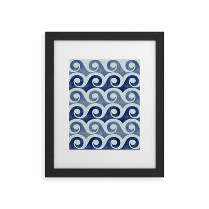 Indigo Geometric Beach Waves Framed Art Print Gallery Image 45