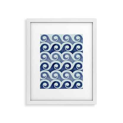 Indigo Geometric Beach Waves Framed Art Print Gallery Image 36