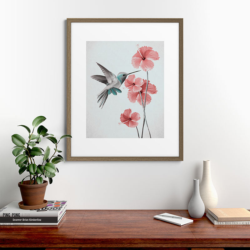 Hummingbird with Hibiscus Framed Art Print Gallery Image 42