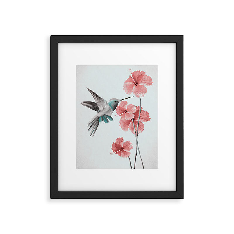 Hummingbird with Hibiscus Framed Art Print Gallery Image 1