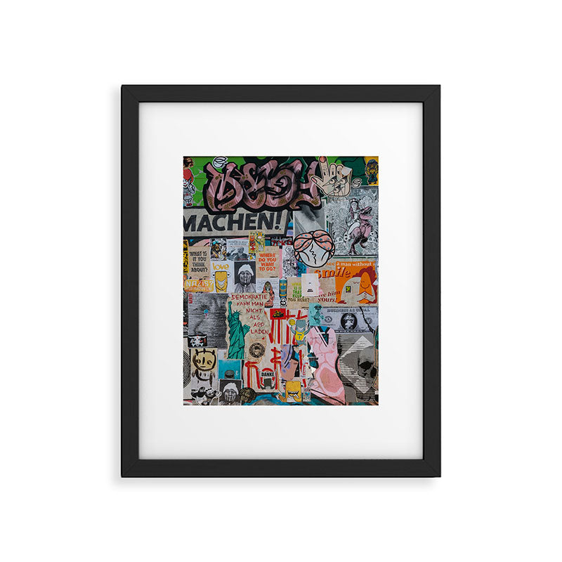 Sticker and graffiti wall background 2 - Berlin street art photography Framed Art Print Gallery Image 1