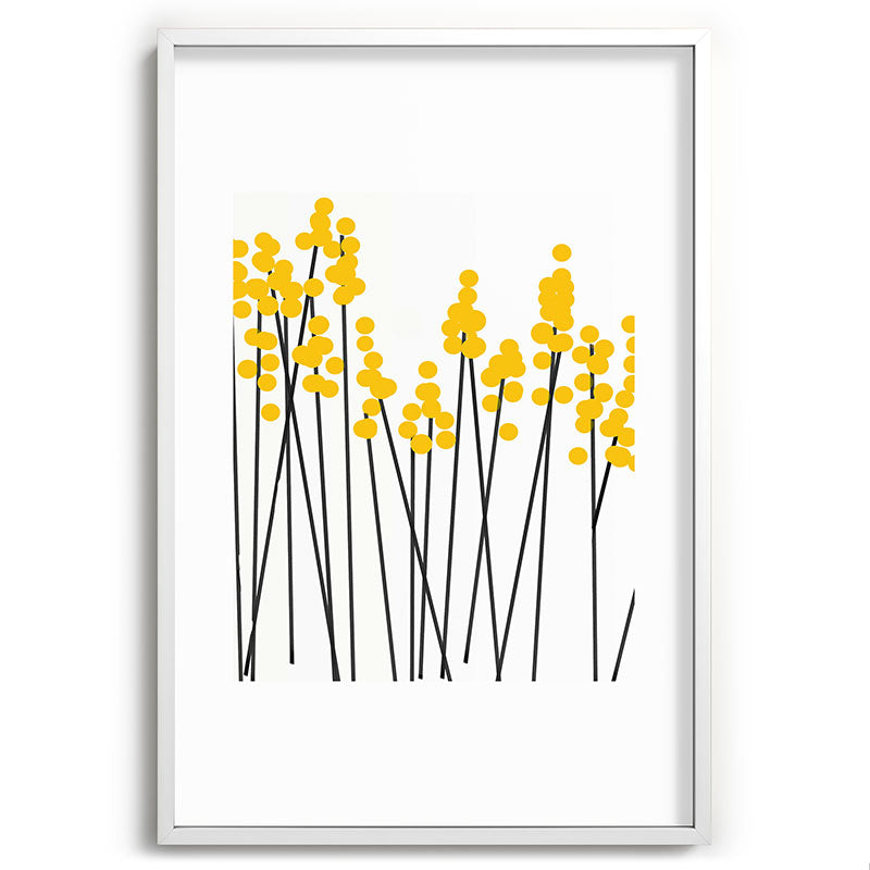 Hello Spring! Yellow/Black Retro Plants on White #decor #society6 #buyart Framed Art Print Gallery Image 110