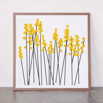 Hello Spring! Yellow/Black Retro Plants on White #decor #society6 #buyart Framed Art Print Gallery Image 66