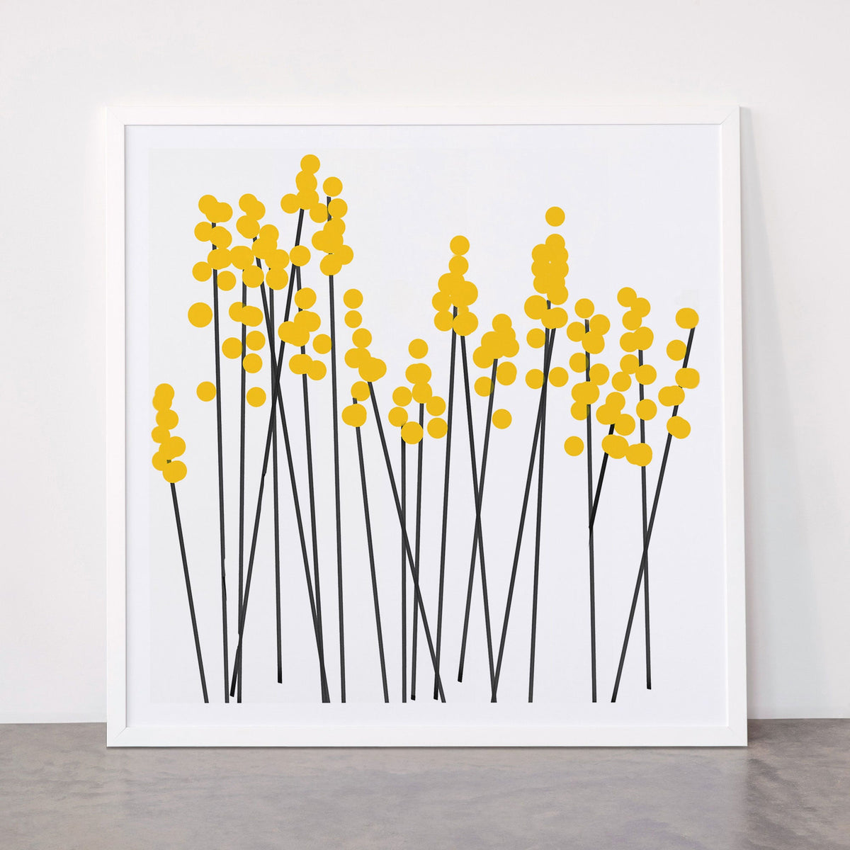 Hello Spring! Yellow/Black Retro Plants on White #decor #society6 #buyart Framed Art Print Gallery Image 87