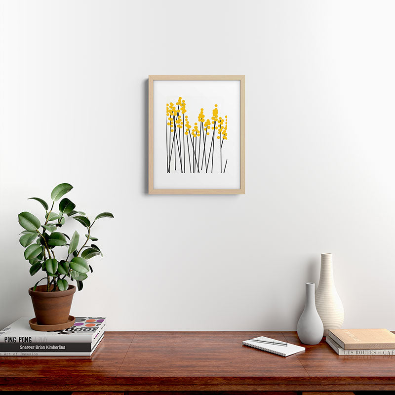 Hello Spring! Yellow/Black Retro Plants on White #decor #society6 #buyart Framed Art Print Gallery Image 25