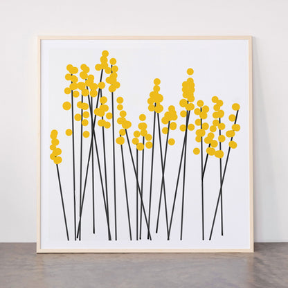 Hello Spring! Yellow/Black Retro Plants on White #decor #society6 #buyart Framed Art Print Gallery Image 33