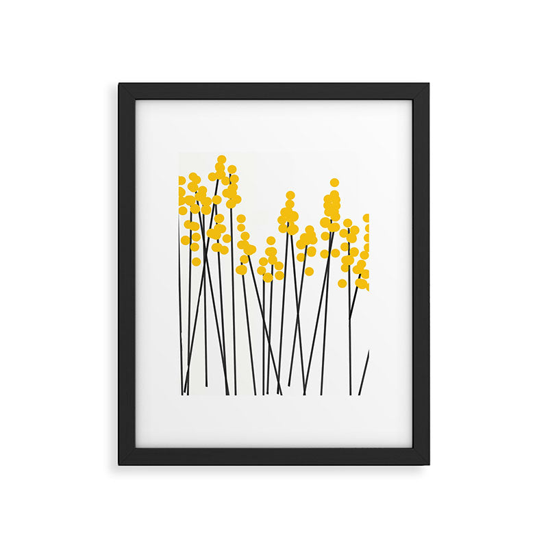 Hello Spring! Yellow/Black Retro Plants on White #decor #society6 #buyart Framed Art Print Gallery Image 5
