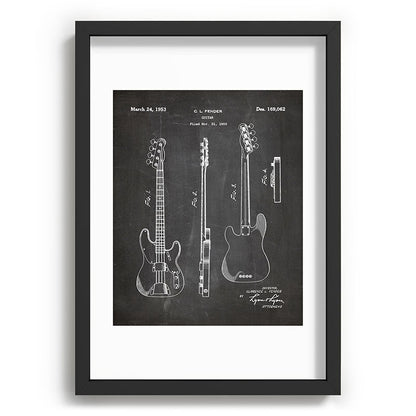 Bass Guitar Patent - Bass Guitarist Art - Black Chalkboard Framed Art Print Gallery Image 81